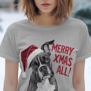 Kerst T-shirt Kerst T-shirt Boxer Hond Kerstmuts Hondenliefhebber Geschenken Huisdier Kerstshirt Vakantie Seizoen Merry Xmas T-shirt