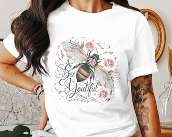 Grappig bijenshirt voor vrouwen, Ladyfit Bee YouTiful T-shirt, leuke bijenontwerptop, leuk grafisch T-shirt voor dames, casual shirt voor bijenliefhebber