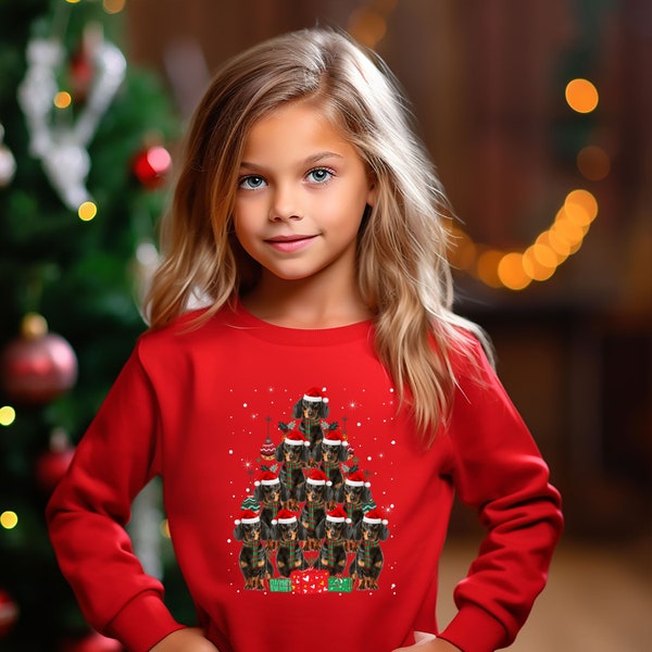 Kids Christmas Jumper Dachshund Dog Kids Xmas Gift Childrens Xmas Sweater Kids Christmas Sweatshirt Childs Xmas Tree #2