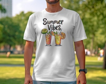 Summer Vibes T-Shirt mit bunter Cocktailglas-Grafik, erfrischendes Getränke-T-Shirt für Strandpartys