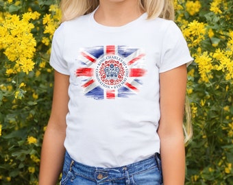 Kings Coronation Party Kids T-shirt pour enfants Union Jack King Charles III Couronne de la famille royale