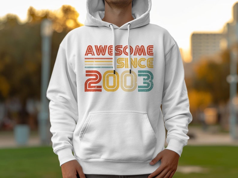 21e verjaardagscadeau vintage 2003 geweldig sinds verjaardag hoodie, retro stijl comfortabel unisex sweatshirt, uniek cadeau voor geboortejaar White