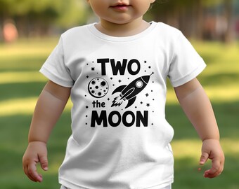 Jungen 2. Geburtstag T Shirt Zwei der Mond Rakete weißes T Shirt, Jungen Geburtstag Shirt Alter 2, Weltraum Themen Geburtstag Outfit, weißes Kleinkind Shirt