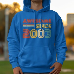 21e verjaardagscadeau vintage 2003 geweldig sinds verjaardag hoodie, retro stijl comfortabel unisex sweatshirt, uniek cadeau voor geboortejaar Royal