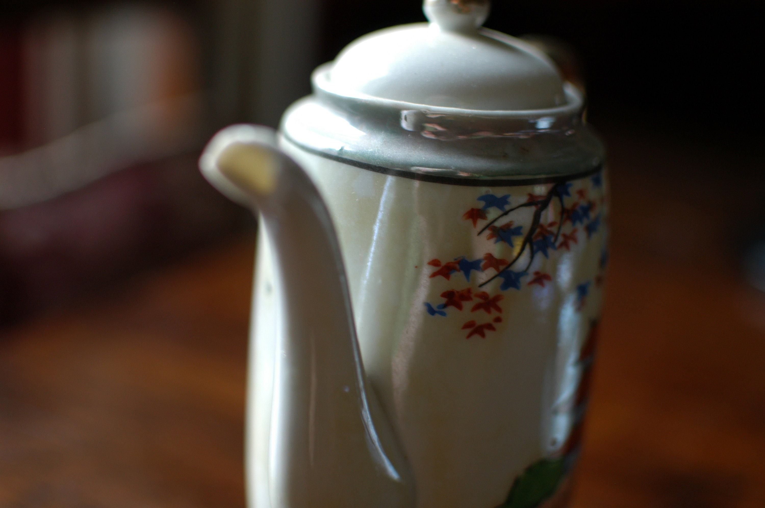 Vintage Handpainted Japanese Tea Set With Six Cups and Saucers, Teapot