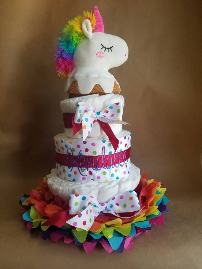 Diaper cake/ rainbow diaper cake/ rainbow baby/ unicorn/ Etsy