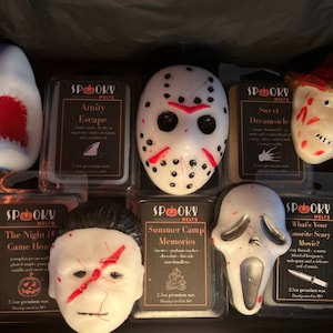 Horror Icon Box Set of 5 Characters & 5 Clamshells | Fall Wax Melts | Halloween | Shark | Scream | Ghost | Elm | Jason | Myers  | Wax Melts