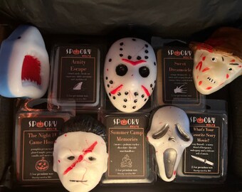 Horror Icon Box Set of 5 Characters & 5 Clamshells | Fall Wax Melts | Halloween | Shark | Scream | Ghost | Elm | Jason | Myers  | Wax Melts