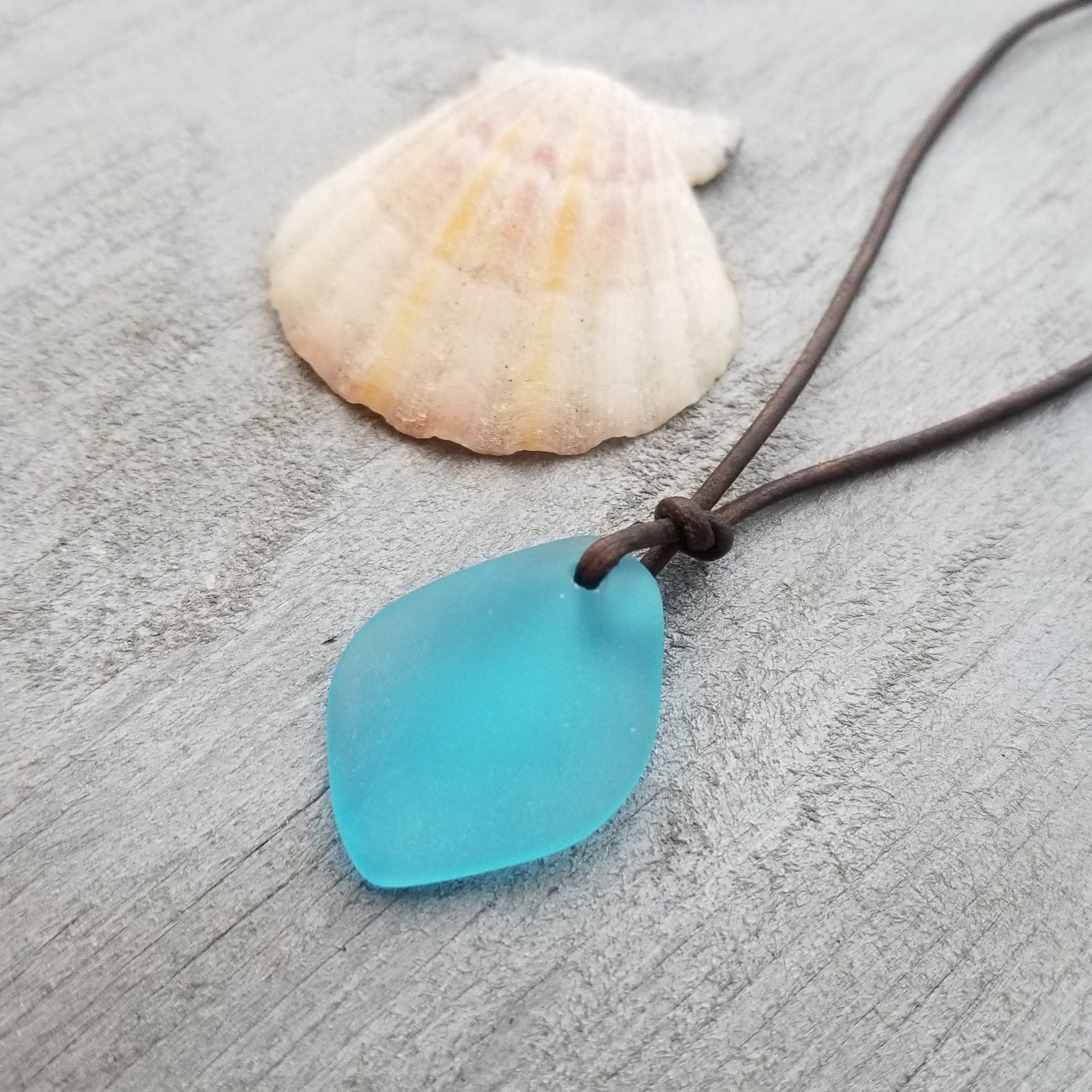 Handmade in Hawaii Leather Cord Unisex Blue Sea Glass - Etsy