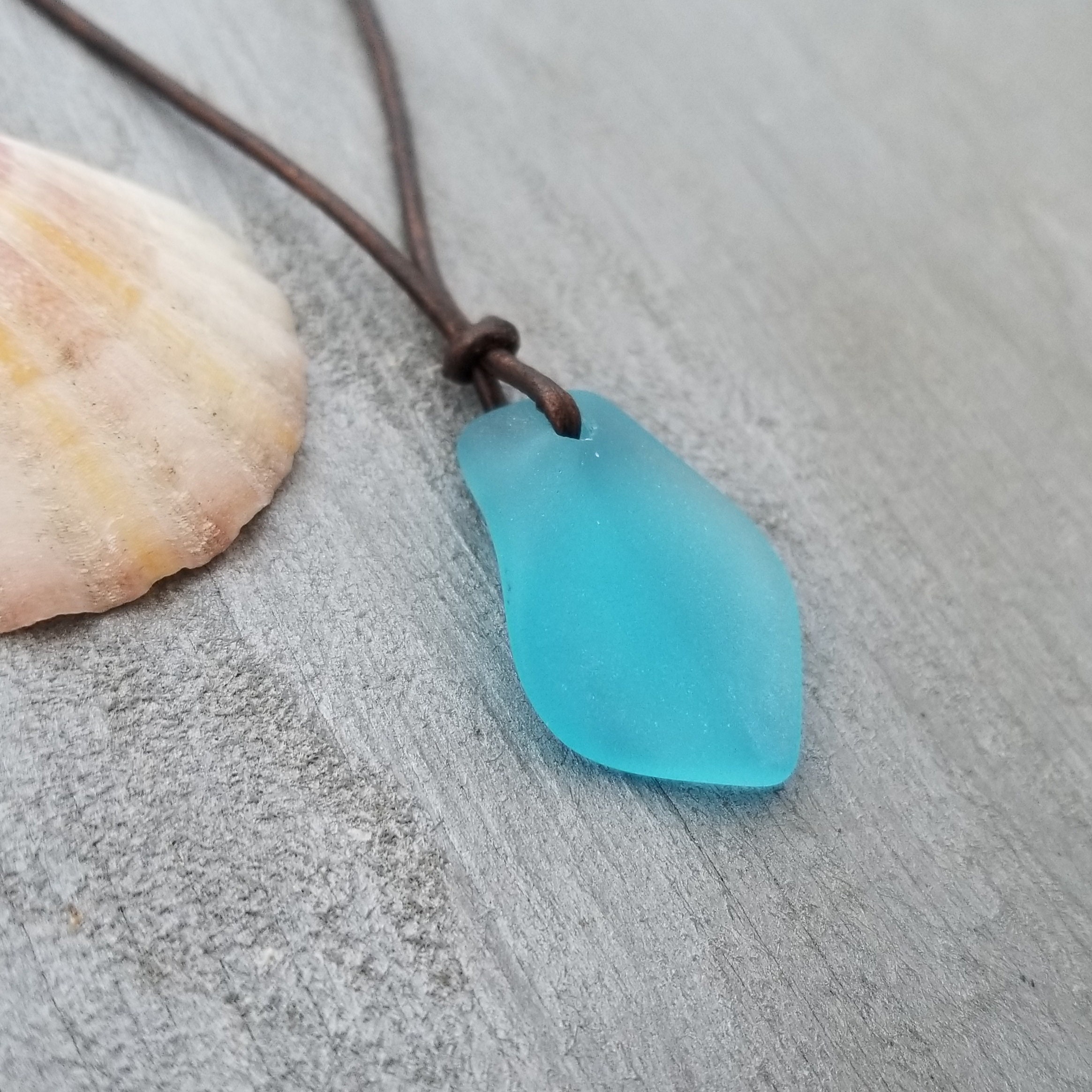 Handmade in Hawaii Leather Cord Unisex Blue Sea Glass - Etsy
