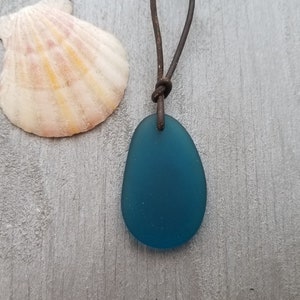 Hawaiian Jewelry Sea Glass Necklace, Teal Necklace Leather Cord Necklace Unisex Beach Sea Glass Jewelry Gift For Him For Her, FREE Gift Wrap