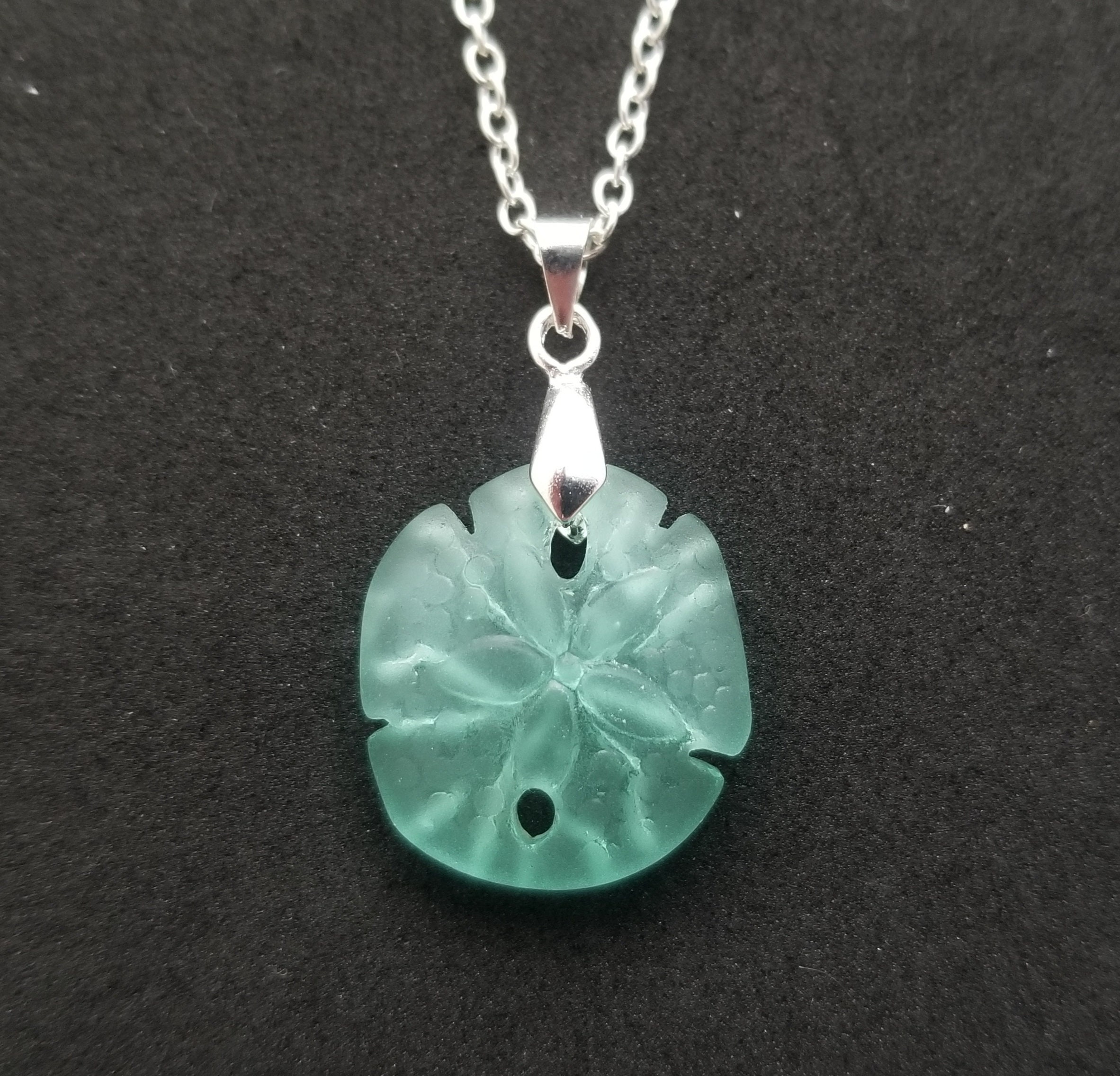 Hawaiian Jewelry Sea Glass Necklace, Sand Dollar Aquamarine Necklace ...