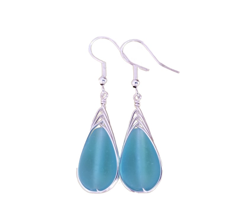 Hawaiian Jewelry Sea Glass Earrings, Braided Turquoise Earrings Blue Earrings Teardrop Earrings, Beach Jewelry December Birthstone Gift image 7
