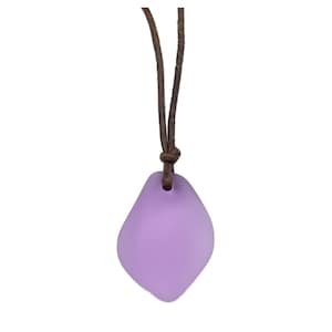 Hawaiian Jewelry Sea Glass Necklace, &quot;Magical Color Changing&quot; Puff Purple Leather Cord Necklace, Unisex Jewelry (February Birthstone)