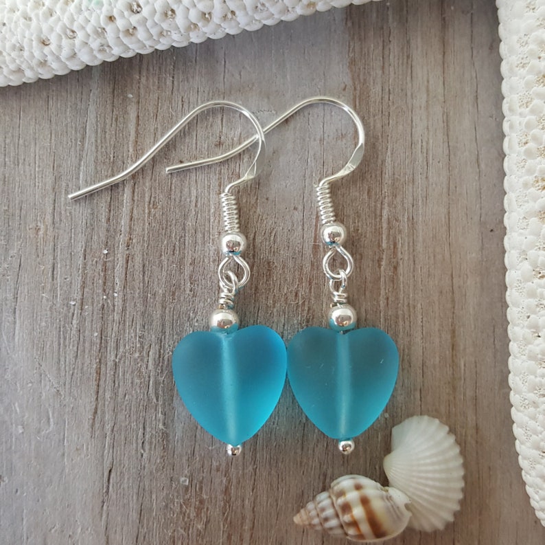 Sea glass jewelry. Gift box Handmade in Hawaii 925 sterling silver hook Twin Hearts sea glass earrings Sea glass earrings