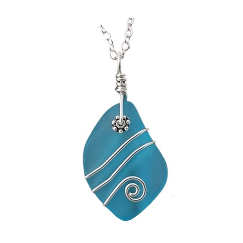 Handmade Silver Wire Wrapped Turquoise Crystal Necklace with 18 Navy Cord Handmade Silver Wire Wrapped Turquoise Crystal Necklace with 18 Navy Cord