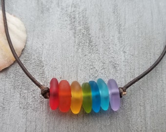 Hawaii is called "Rainbow State", bring home some Hawaii Rainbow with this sea glass "Choker" necklace, (Hawaii Gift Wrapped)