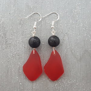 Hawaii Volcanic Eruption with &quot;Lava and Fire&quot; jewelry,  Lava Rock and Red Sea Glass Earrings, FREE gift wrap, FREE Gift Message