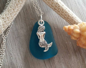Hawaiianska smycken Halsband med havsglas, Blågrönt halsband Sjöjungfruhalsband Unikt halsband Strandsmycken Havsglassmycken för kvinnor