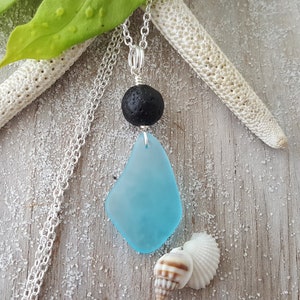 Hawaii Volcanic Eruption with &quot;Lava and Sea&quot; jewelry,  Lava Rock and Sea Glass necklace,   FREE gift wrap