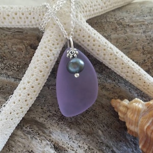 Handmade in Hawaii Purple Sea Glass Necklace Fresh Water Purple