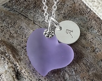 Hawaiian Jewelry Sea Glass Necklace, "Magical Color Changing" Purple Necklace Heart Necklace, Beachy Sea Glass Jewelry (February Birthstone)