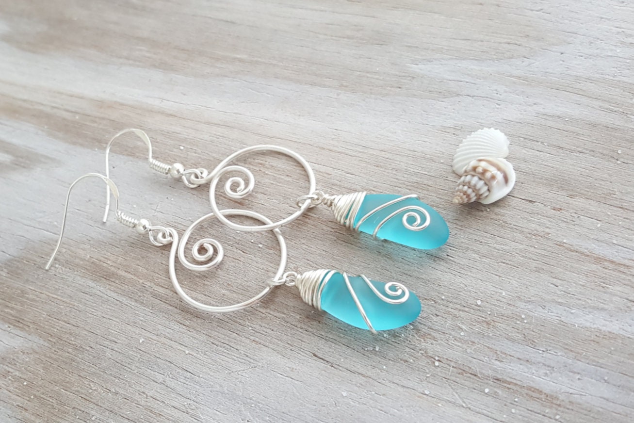 Made in Hawaii Wire Loop Swirls Turquoise Bay Blue Sea Glass - Etsy