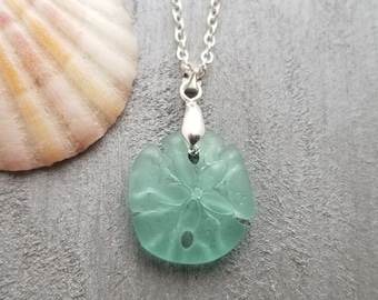 Hawaiian Jewelry Sea Glass Necklace, Sand Dollar Aquamarine Necklace, Unique Sea Glass Jewelry Beach Jewelry (March Birthstone Jewelry Gift)