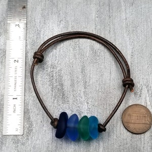 Updated Version Hawaii leather cord unisex Quad Blue Hawaii sea glass bracelet and ankle bracelet, unisex jewelry for him or her image 3