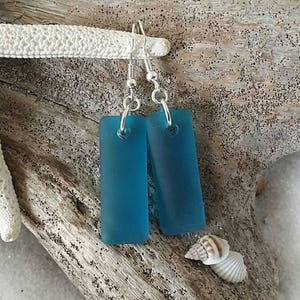 Hawaiian Jewelry Sea Glass Earrings, Rectangle Teal Earrings Minimalist Jewelry, Beach Jewelry For Women, Unique Earrings Sea Glass Jewelry