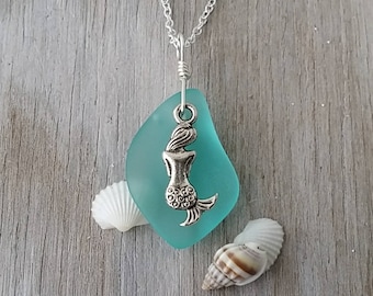 Hawaiian Jewelry Sea Glass Necklace, Aquamarine Necklace, Mermaid Necklace, Sea Glass Jewelry Beach Jewelry (March Birthstone Jewelry Gift)