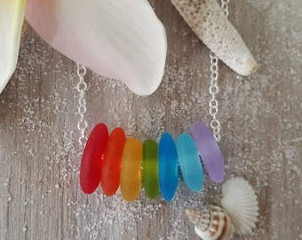 Hawaii is called "Rainbow State", bring home some "Hawaii Rainbow" with this sea glass necklace, Hawaiian Gift, FREE gift wrap