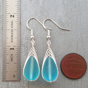 Hawaiian Jewelry Sea Glass Earrings, Braided Turquoise Earrings Blue Earrings Teardrop Earrings, Beach Jewelry December Birthstone Gift image 3
