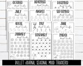Seasonal Mood Trackers for Journals, 12 Month Mood Tracking,  Mood Tracker Planner Insert,  Journal Printable, Coloring Page
