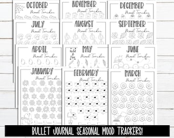 Seasonal Mood Trackers for Journals, 12 Month Mood Tracking,  Mood Tracker Planner Insert,  Journal Printable, Coloring Page