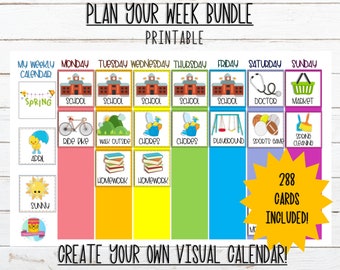 Command Center Calendar Weekly Planner Child Responsibilities Visual Calendar Printable Weekly Schedule with 288 Cards Life Skills