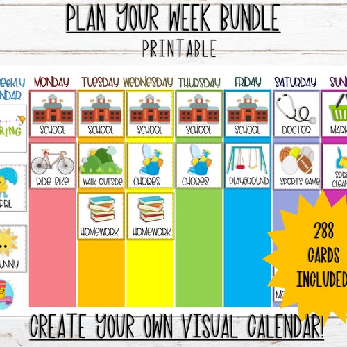 Command Center Calendar Weekly Planner Child Responsibilities Visual Calendar Printable Weekly Schedule with 288 Cards Life Skills