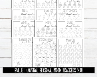 Seasonal Mood Trackers 2.0 For Journals, 12 Month Mood Tracking,  Mood Tracker Planner Insert,  Journal Printable, Coloring Page