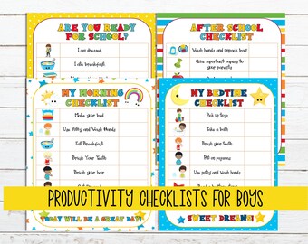 Liste di controllo della produttività per ragazzi, grafici della routine visiva, lista di controllo stampabile per la mattina e per andare a dormire, lista di controllo dopo la scuola e prima della scuola
