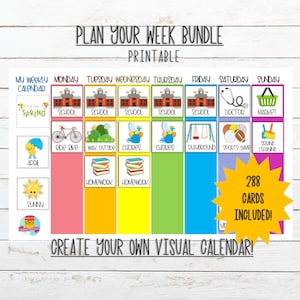 Printable Weekly Schedule with 288 Cards, Visual Calendar, Weekly Planner, Command Center Calendar, Child Responsibilities, Life Skills