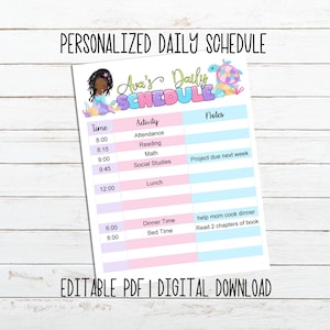 Horaire d’école à la maison modifiable, calendrier quotidien de sirène imprimable, calendrier d’enfant, liste de contrôle quotidienne, modèle de liste de tâches, planificateur quotidien d’école à la maison