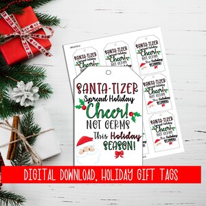 Santa-tizer Christmas Gift tag, Staff Appreciation Gift Tag, Printable Gift Tags, Holiday Gift Tags, Goody Bag Gift Tag