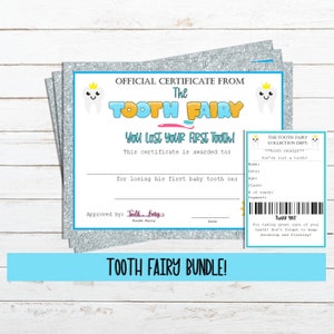First Lost Tooth Certificate for Boys, Tooth Fairy Certificate for Losing First Tooth,  Tooth Fairy Certificates, Tooth Receipt