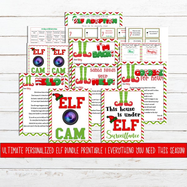 Printable Personalized Elf Arrival Set, Elf Activity Set, Elf Welcome Letter, Elf Cam, Elf Report Card, Elf Notes, Elf Adoption