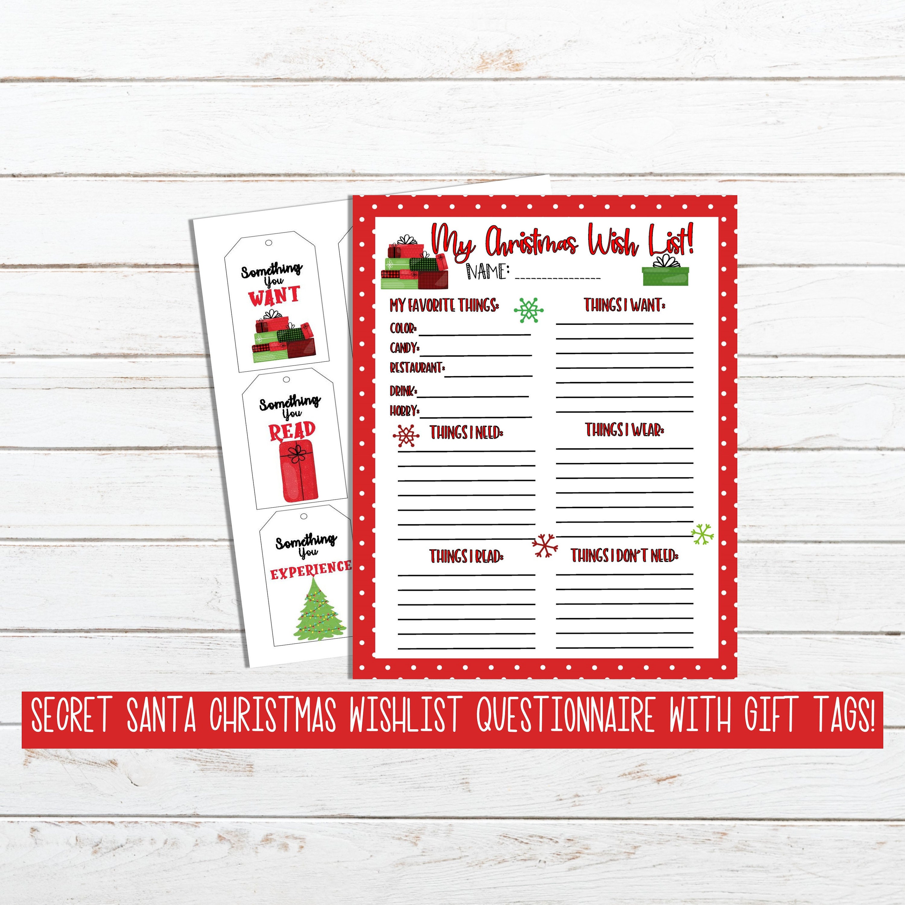 Christmas Wishlist Printable, Secret Santa Printable, Secret Santa ...