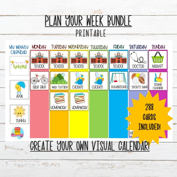 Command Center Calendar Weekly Planner Child Responsibilities Visual Calendar Printable Weekly Schedule with 288 Cards Life Skills