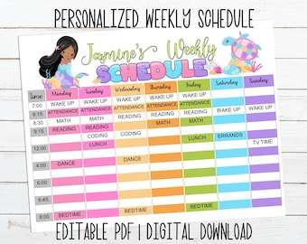 Editable Home School Schedule, Mermaid Weekly Chart Printable, Kids Schedule, Daily Checklist, Task List Template, Daily Homeschool Planner