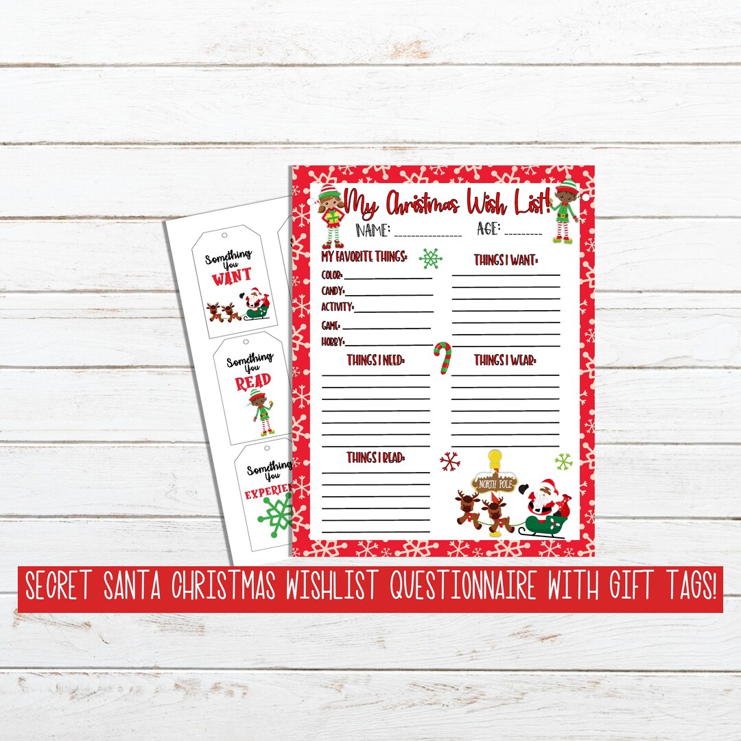 Christmas Wishlist Printable, African American Secret Santa Printable ...