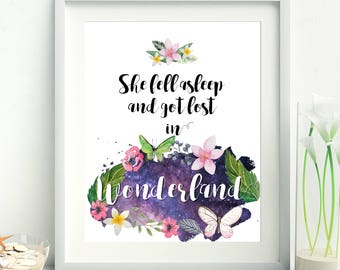 Alice in Wonderland Wall Art Printable, Alice in Wonderland Nursery Prints, Lewis Carroll quote, Nursery decor, Girls room decor, Baby girl