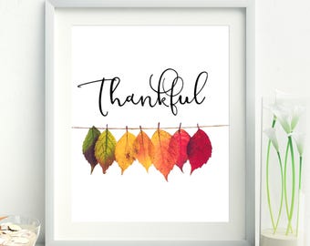 Thanksgiving decor | Autumn leaves | Thankful printable | Thanksgiving gift | Thankful sign | Fall home decor | Fall leaves | Autumn colors